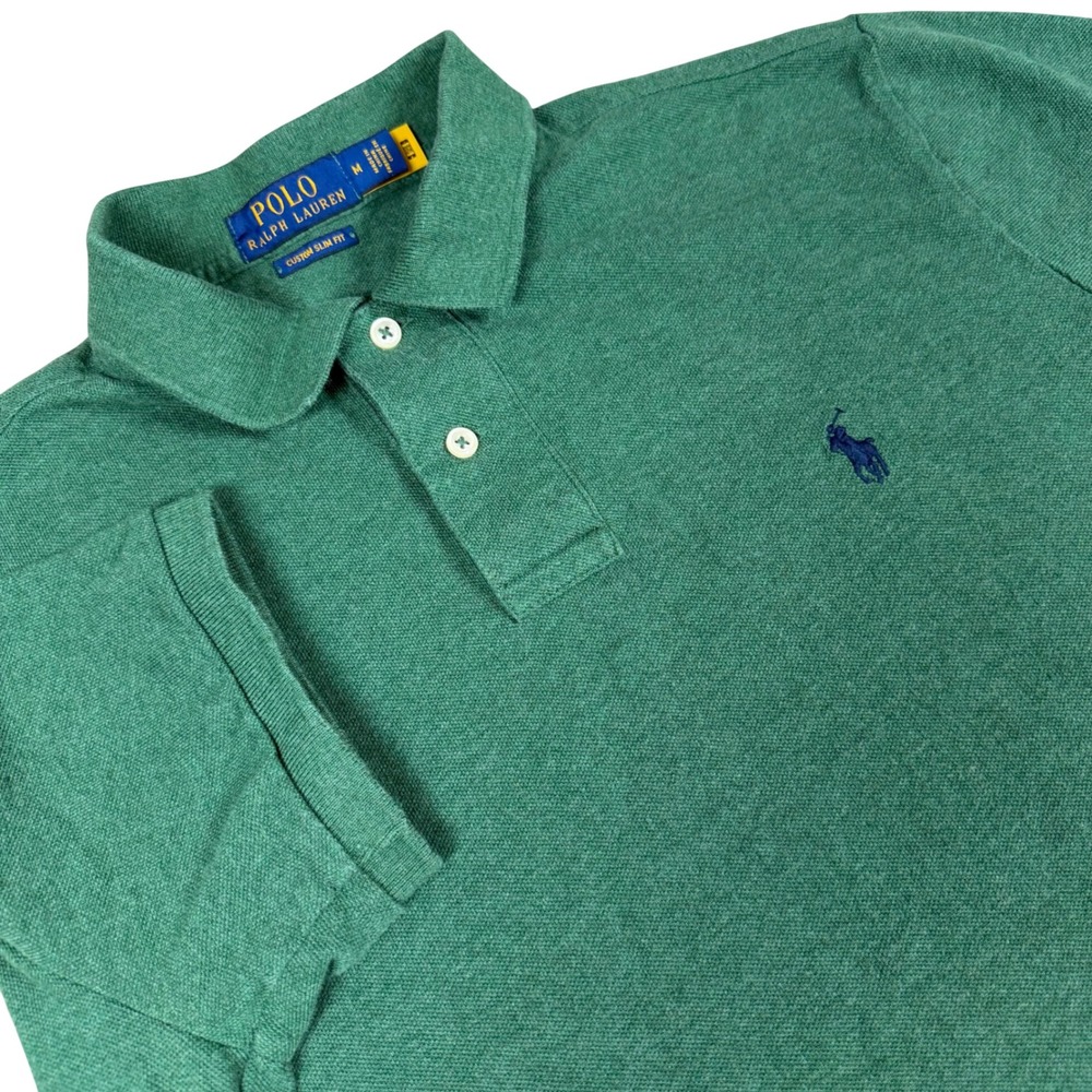 Polo Ralph Lauren Mens Custom Slim Fit Mesh Polo Shirt Green Heather Medium